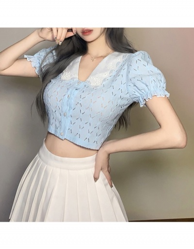  Summer Pure Color Puff Sleeve Crop Cardigan Short Sleeve V Neck #793354 $21.08 USD, Wholesale Fashion Outerwear