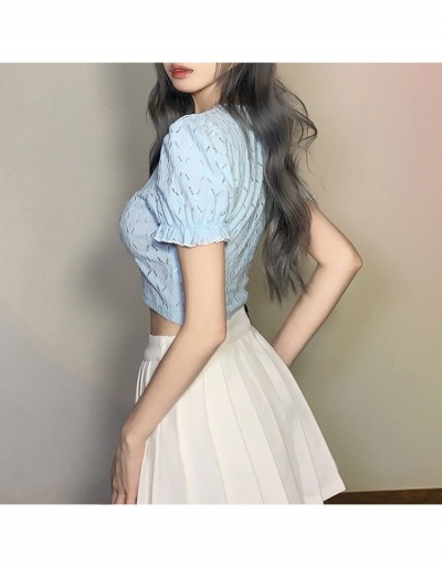 Replica  Summer Pure Color Puff Sleeve Crop Cardigan Short Sleeve V Neck #793354 $21.08 USD for Wholesale