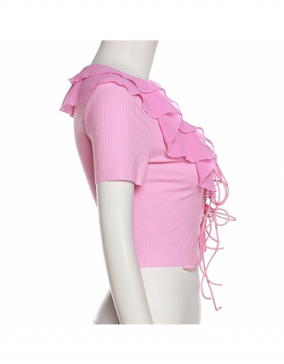 Replica  Fashion Pure Color Lace Up Ruffled Women's Cardigan Short Sleeve Square Neck #793355 $19.85 USD for Wholesale