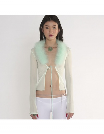 Replica  Summer Plush See Through Long Sleeve Cardigan Top Long Sleeve #793358 $17.33 USD for Wholesale