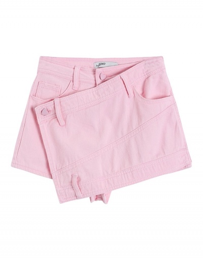 Replica Designer Stylish Pink Denim Short Skorts For Women #793388 $34.35 USD for Wholesale