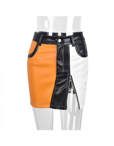 Replica Zipper Designer Color Blocking PU Leather Skirts #793397 $28.68 USD for Wholesale