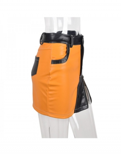 Replica Zipper Designer Color Blocking PU Leather Skirts #793397 $28.68 USD for Wholesale