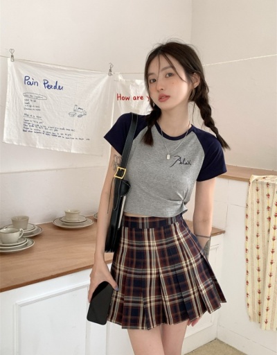 Replica  Summer Women Plaid High Waist Pleated Skirt Short Sleeve #793411 $30.35 USD for Wholesale