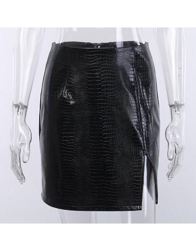 Replica Alligator Pattern Black Zipper Up Slit Short Skirts #793418 $21.42 USD for Wholesale