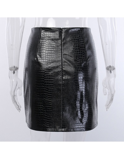 Replica Alligator Pattern Black Zipper Up Slit Short Skirts #793418 $21.42 USD for Wholesale