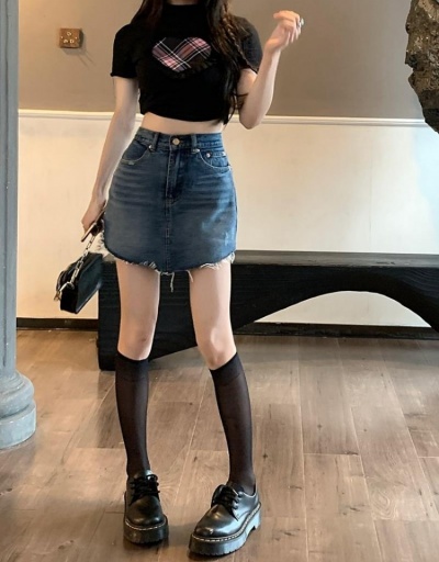 Replica  Versatile Casual A-Line High Waist Denim Skirt #793428 $28.18 USD for Wholesale