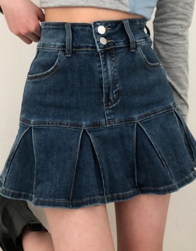  Summer Fashion Blue Denim Pleated Skorts For Women #793445 $28.45 USD, Wholesale Fashion Skirts