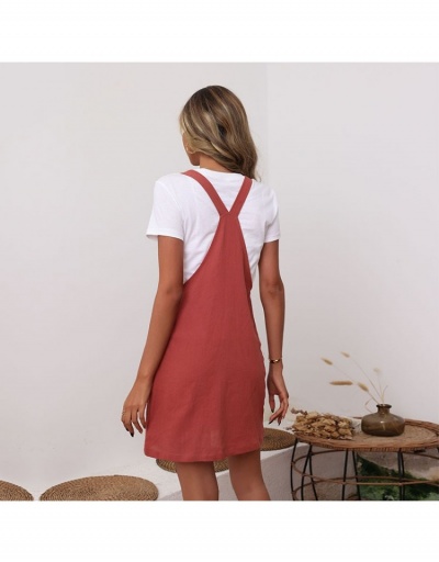 Replica  Commuter Pure Color Patchwork Women's Linen Strap Skirt Sleeveless U Neck #793449 $25.35 USD for Wholesale