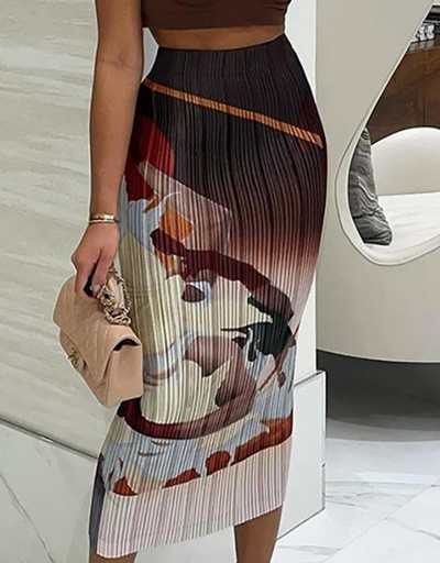 Vintage Print Ruched Midi Skirt For Women #793471 $12.07 USD, Wholesale Fashion Skirts