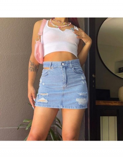 Street Solid Ripped Hollow Out Denim Skirts For Women #793484 $26.33 USD, Wholesale Fashion Skirts