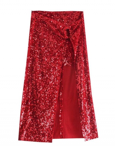 Latest Style Sequined Red High Slit Skirt #793493 $36.04 USD, Wholesale Fashion Skirts