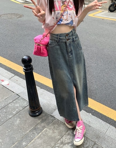 Replica New High Waist Slit Denim Skirts #793534 $32.76 USD for Wholesale