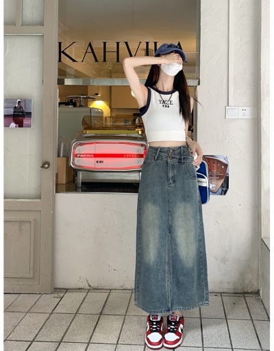 Replica New High Waist Slit Denim Skirts #793534 $32.76 USD for Wholesale