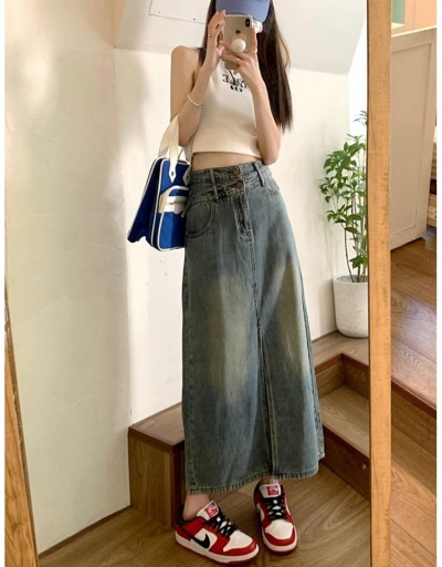 Replica New High Waist Slit Denim Skirts #793534 $32.76 USD for Wholesale