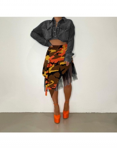 Asymmetry Camouflage Patchwork Elastic Waist Skirts #793540 $30.35 USD, Wholesale Fashion Skirts