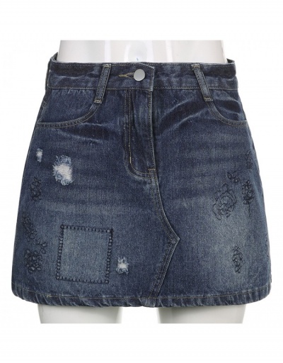 Replica Y2K Style Blue Embroidery  Short Denim Skirts For Women #793544 $22.52 USD for Wholesale