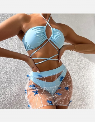  Butterfly Mesh Halter Three-Piece Sexy Swimsuit Sleeveless #793562 $24.89 USD, Wholesale Fashion Swimsuits