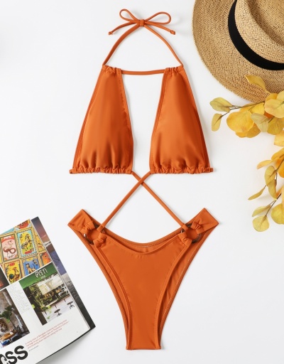 Replica Sexy Tie Wrap Halter One-Piece Hollow Out Swimsuits Sleeveless Halter #793567 $20.28 USD for Wholesale