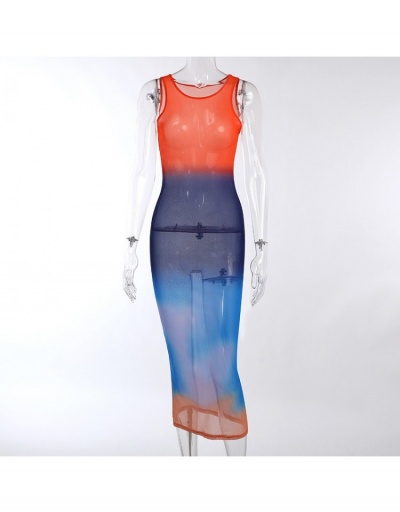 Replica  Summer See Through Gradient Color Gauze Dresses Sleeveless Crew Neck #793578 $19.31 USD for Wholesale