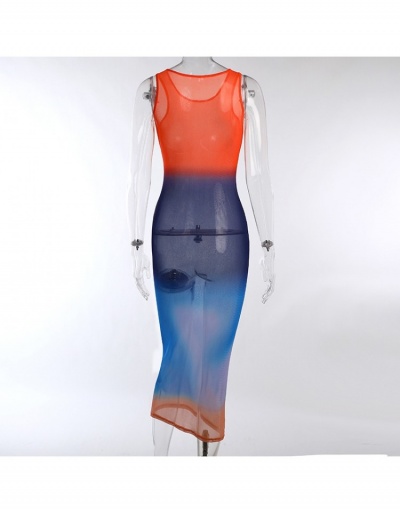 Replica  Summer See Through Gradient Color Gauze Dresses Sleeveless Crew Neck #793578 $19.31 USD for Wholesale