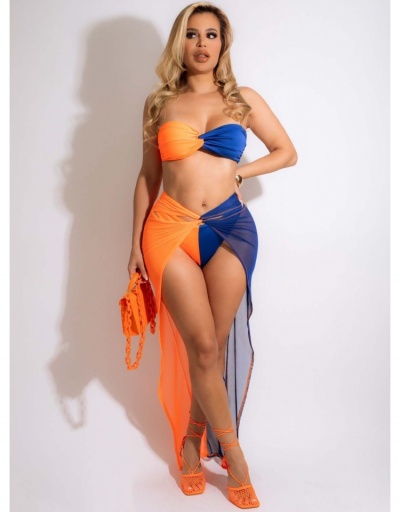 Replica Sexy Gauze Contrast Color 3 Piece Bikini Sleeveless Boat Neck #793585 $27.89 USD for Wholesale