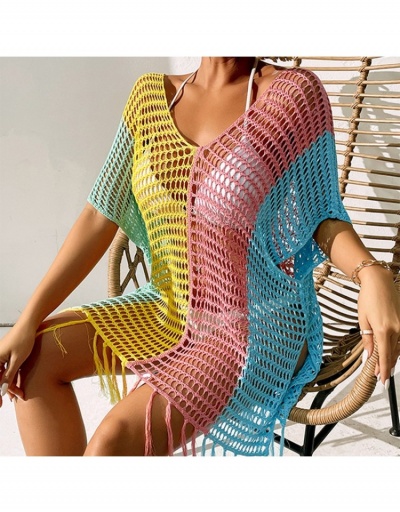 Replica  Sexy Contrast Color Beach Half Sleeve Cover Ups Half Sleeve V Neck #793593 $24.38 USD for Wholesale