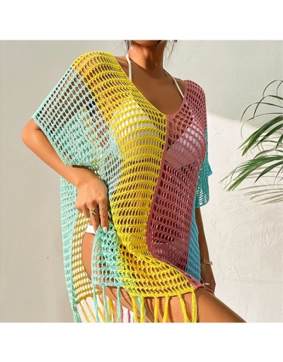 Replica  Sexy Contrast Color Beach Half Sleeve Cover Ups Half Sleeve V Neck #793593 $24.38 USD for Wholesale