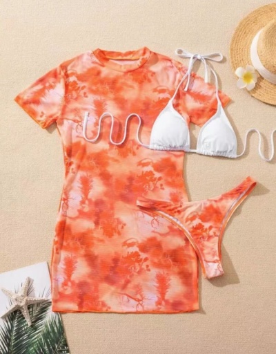 Replica Sexy Trends Printed Three Pieces Beach Swimsuit Short Sleeve Crew Neck,Halter #793594 $24.25 USD for Wholesale