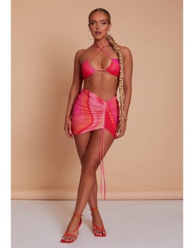  Drawstring Digital Print Three-Piece Women's Swimsuit Sleeveless Halter #793596 $22.52 USD, Wholesale Fashion Swimsuits