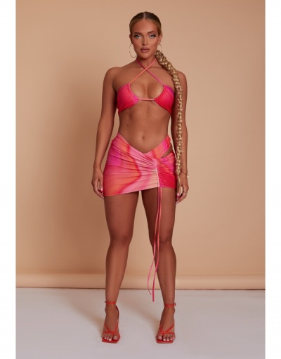 Replica  Drawstring Digital Print Three-Piece Women's Swimsuit Sleeveless Halter #793596 $22.52 USD for Wholesale