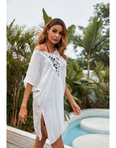 Replica  Beach Hollowed Out Pure Color Cover Ups Short Sleeve Crew Neck #793606 $24.89 USD for Wholesale