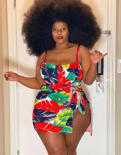 Printed Beach Plus Size One Pieces Swimsuit With Cover Up Sleeveless V Neck #793611 $25.14 USD, Wholesale Fashion Swimsuits