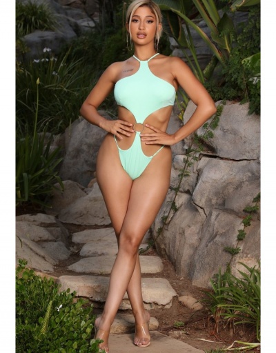 Replica  Sexy Pure Color Hollowed Out Halter Women's Swimsuit Sleeveless Halter #793612 $24.89 USD for Wholesale