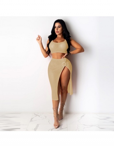 Beach Style U Neck Hollow Out Cropped Top Slit High Waist Sexy Skirts Sleeveless U Neck #793620 $30.42 USD, Wholesale Fashion Swimsuits