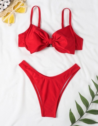 Replica  Bow Pure Color 2 Piece Women's Bikini Swimsuit Sleeveless V Neck #793624 $23.07 USD for Wholesale