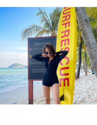 Replica  Pure Color Zipper Long Sleeve One Piece Swimsuit Long Sleeve V Neck #793625 $21.42 USD for Wholesale