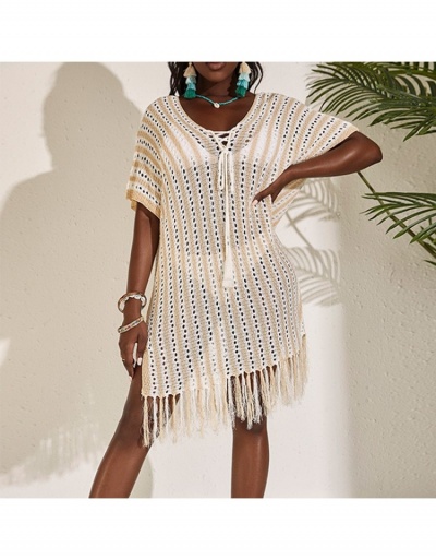 Replica Loose Beach Tassel Cover Ups Slit Dress Short Sleeve V Neck #793630 $25.90 USD for Wholesale