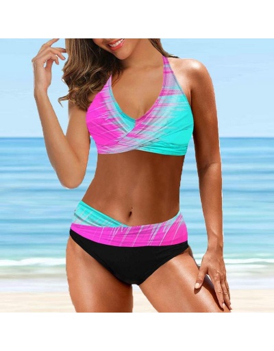 Bathing Halter Contrast Color Plus Size Bikini Sets Sleeveless Halter #793631 $22.52 USD, Wholesale Fashion Swimsuits