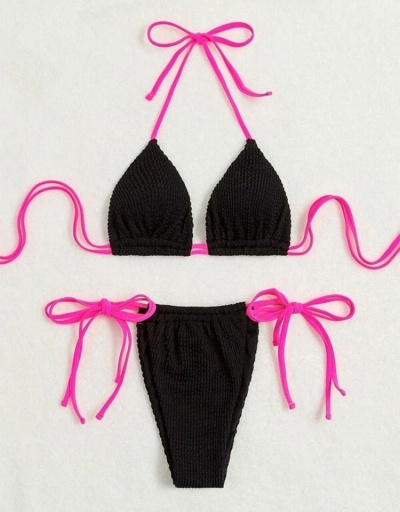 Replica Contrast Color Tie Wrap Sexy Bikini Sets For Women Sleeveless Halter #793640 $16.25 USD for Wholesale