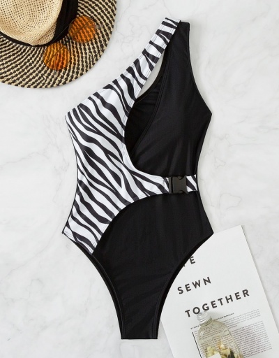 Replica  Zebra Stripes Patchwork One Shoulder Women Swimsuits Sleeveless Inclined Shoulder #793645 $23.38 USD for Wholesale