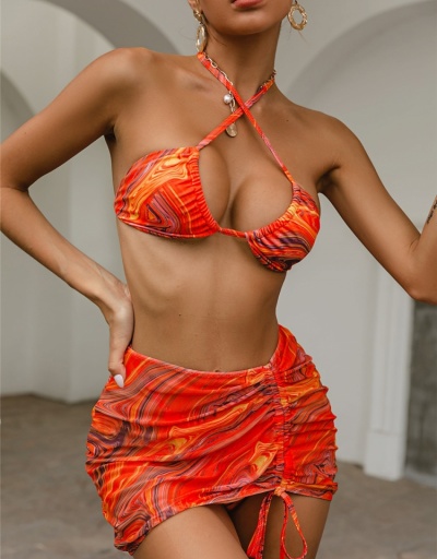  Sexy Lace Up Printing Three Piece Bikini Sets Sleeveless Halter #793670 $23.11 USD, Wholesale Fashion Swimsuits