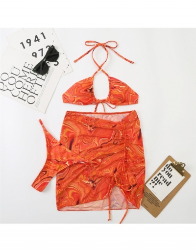 Replica  Sexy Lace Up Printing Three Piece Bikini Sets Sleeveless Halter #793670 $23.11 USD for Wholesale