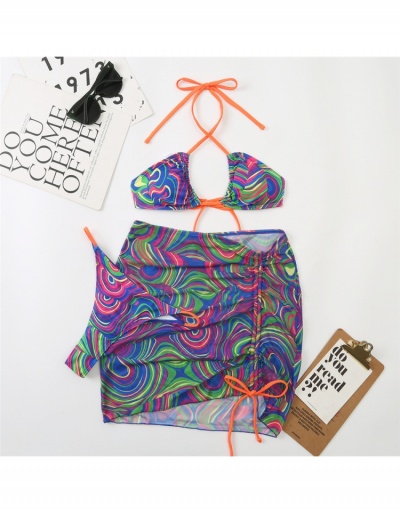 Replica  Sexy Lace Up Printing Three Piece Bikini Sets Sleeveless Halter #793670 $23.11 USD for Wholesale