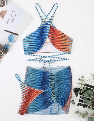 Replica Gradient Color  Ruched 3 Piece Bikini Sets Sleeveless #793672 $24.25 USD for Wholesale