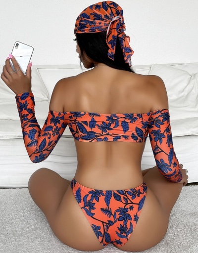 Replica  Printed Three-Piece Sexy Bandeau Bikini Long Sleeve Boat Neck #793675 $21.42 USD for Wholesale