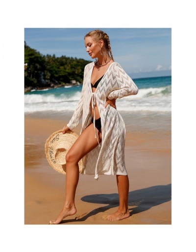 Replica  Beach Pure Color Long Sleeve Cover Ups Dress Long Sleeve V Neck #793676 $29.87 USD for Wholesale