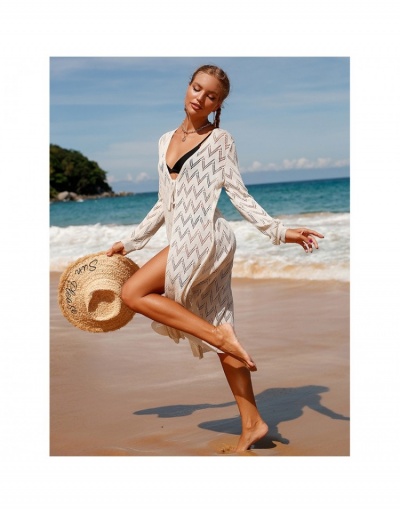 Replica  Beach Pure Color Long Sleeve Cover Ups Dress Long Sleeve V Neck #793676 $29.87 USD for Wholesale