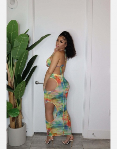 Replica Gauze Print Backless Three Piece Bikini Sets Sleeveless Halter #793678 $27.04 USD for Wholesale