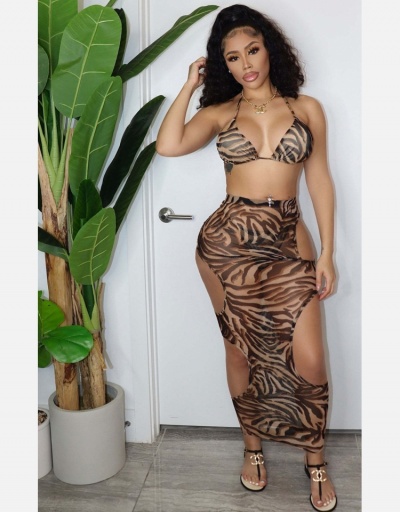 Replica Gauze Print Backless Three Piece Bikini Sets Sleeveless Halter #793678 $27.04 USD for Wholesale